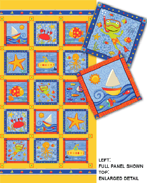 Gone Fishing by Benartex - 15 Blocks Panel Yellow Multi
